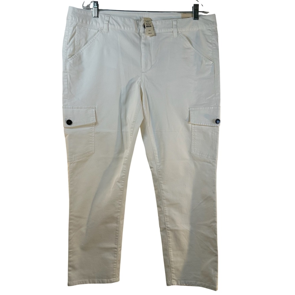 Talbots Signature White Cargo Capri Pants Womens 16W Cotton Stretch Cropped